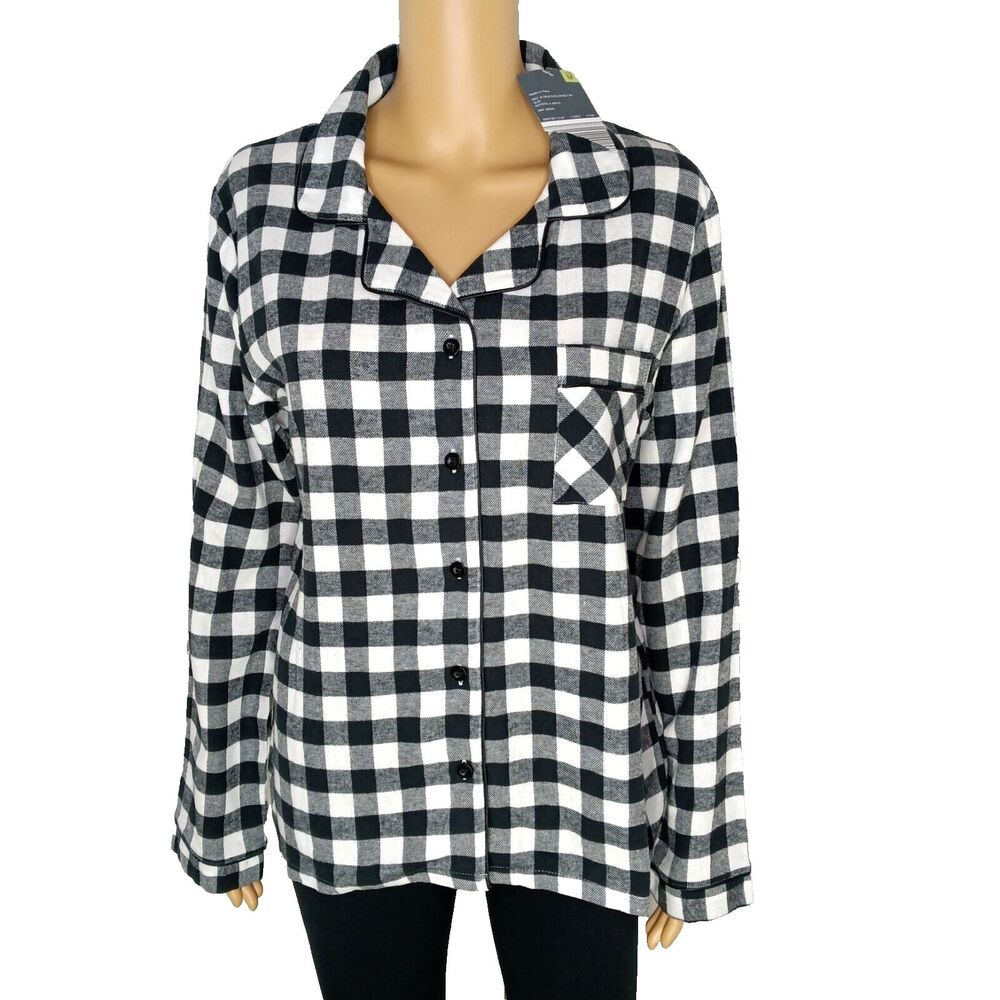 NWT Serra Lounge Wear 100% Cotton Women's Medium Top Black & White Plaid Soft